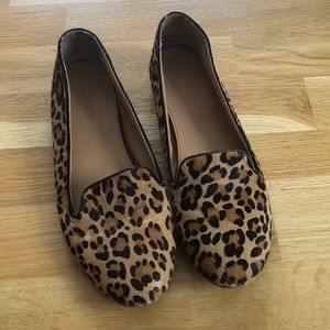 J Crew Calf Hair leopard print Loafers